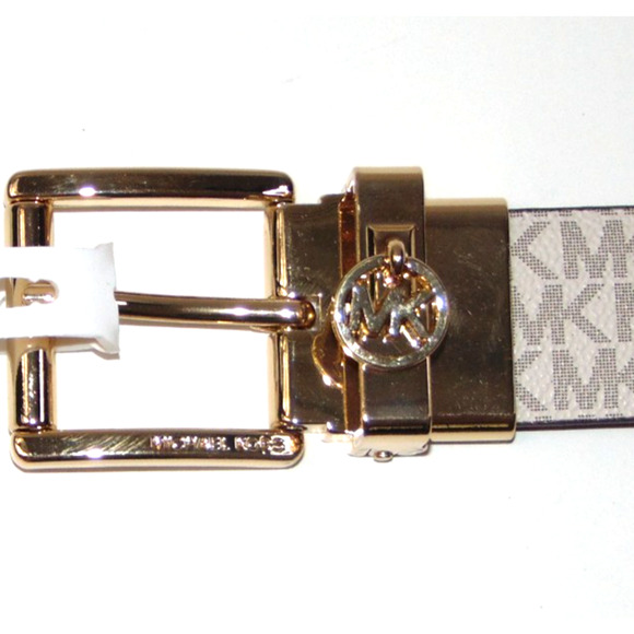 Michael Kors Twist Reversible Belt Womens M Vanilla Brown Signature Leather NWT main image 4